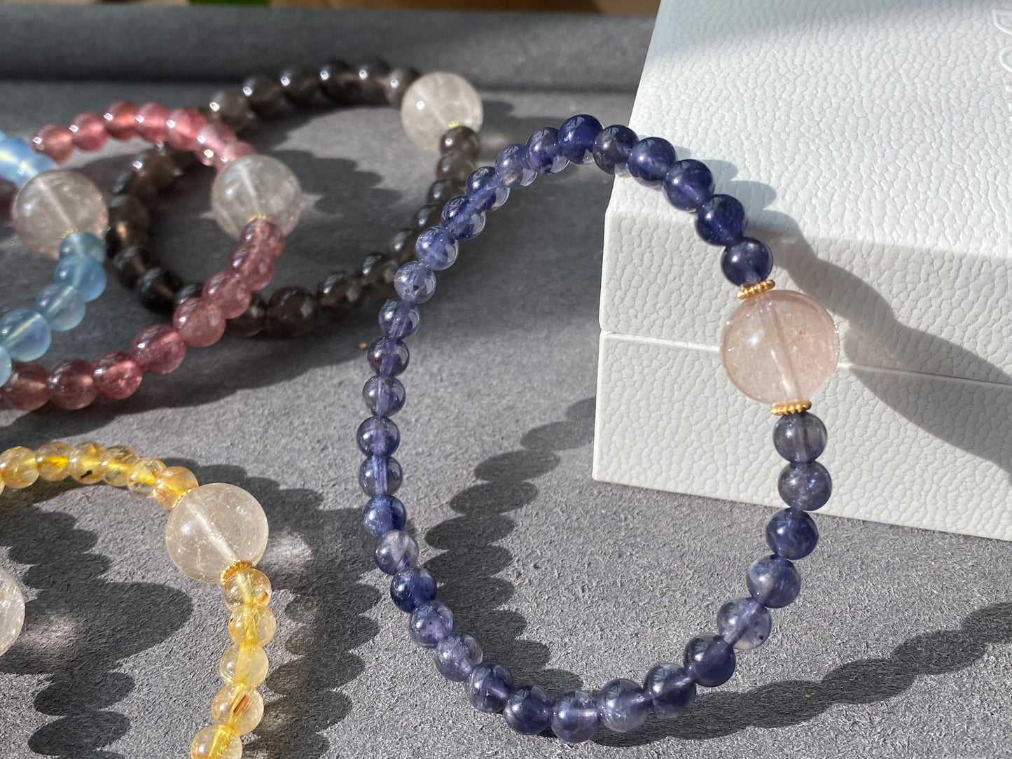 “Love Surround”Natural Tourmaline,Cordierite,Iolite,Aquamarine,Strawberry quartz,Citrine,Rutilated Quartz,Kunzite Couples Bracelet,Valentine's Day Gift