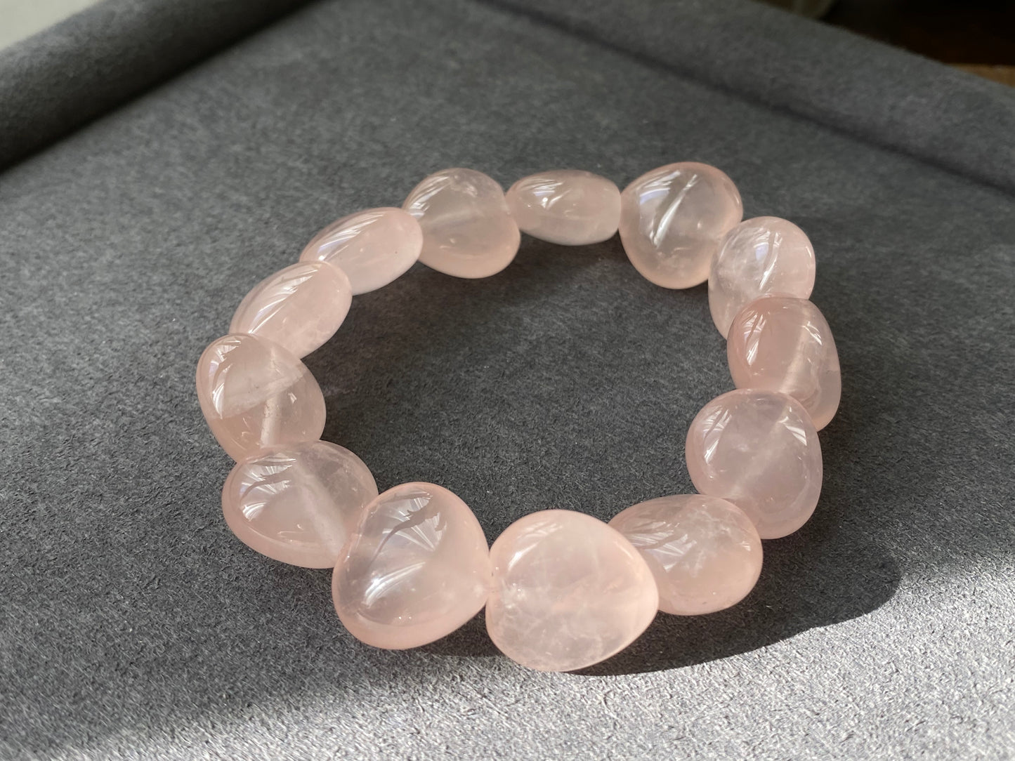 AAA high quality Rose quartz puffy heart shape bracelet bead grapefruit pink