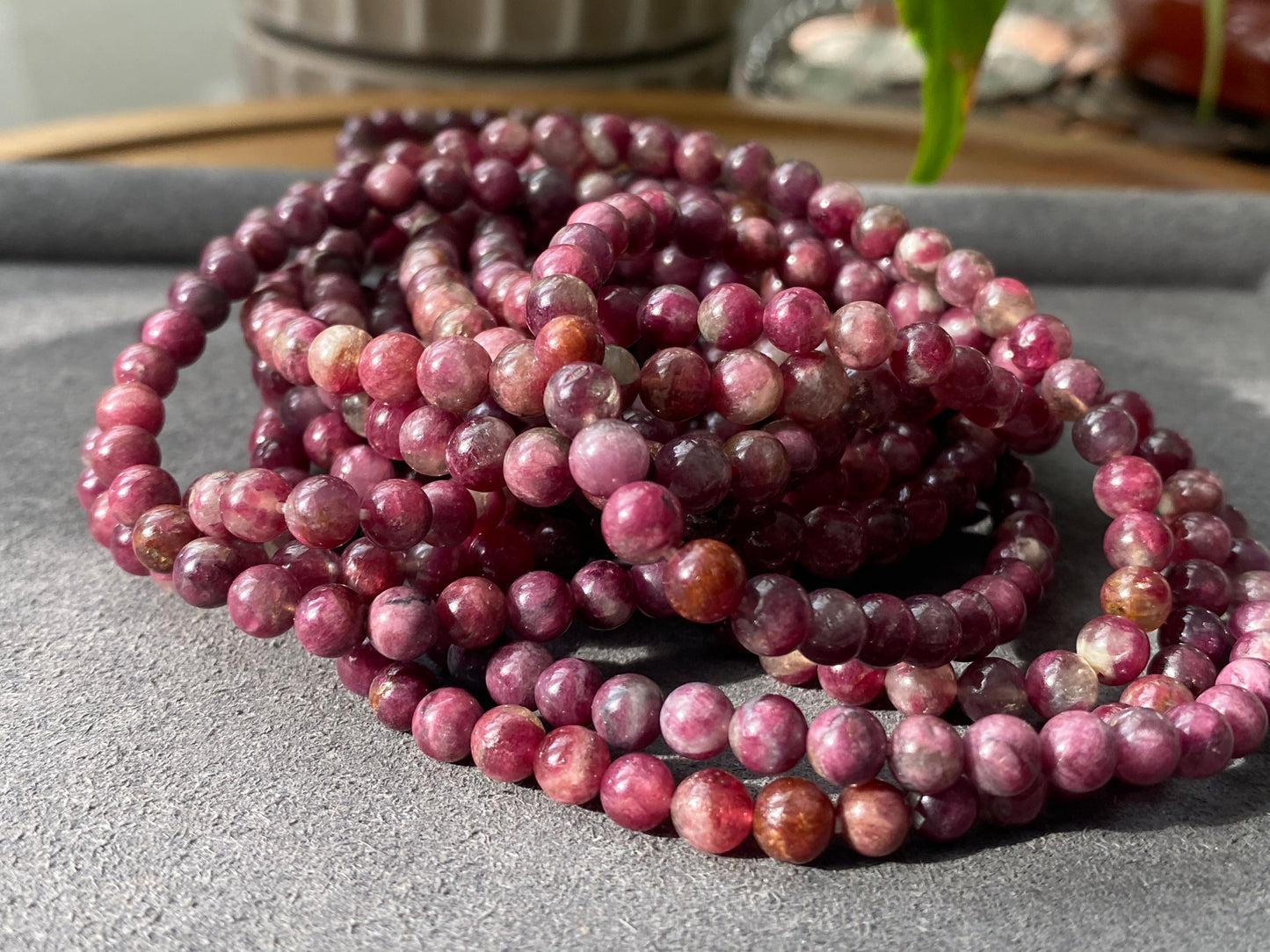 5mm Natural Ruby Red Tourmaline Round Beaded Crystal Bracelet