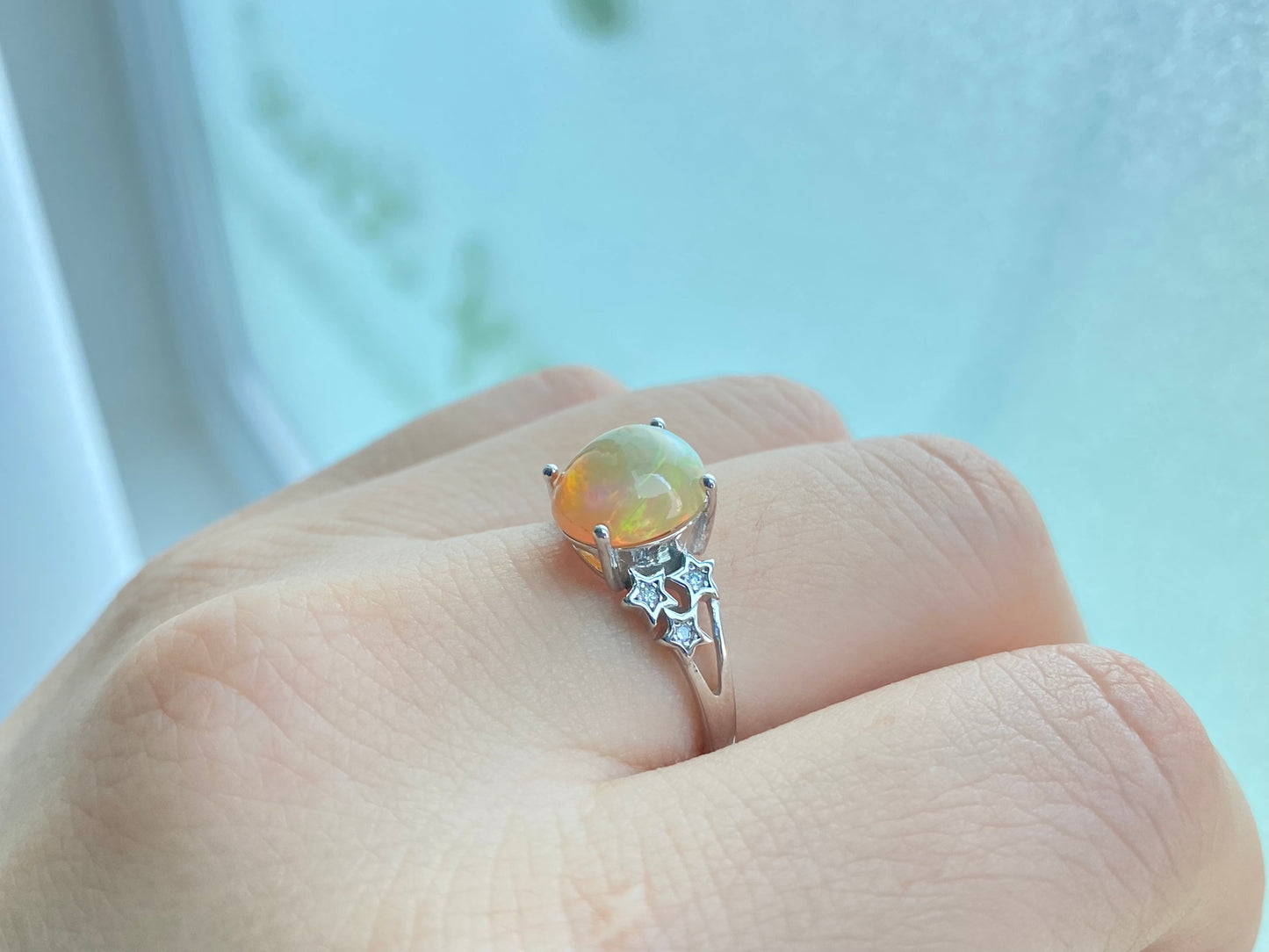 Natural Yellow Orange Colorful Fire illuminate Oval set on S925 Statement Ring,gift for her, holiday gift