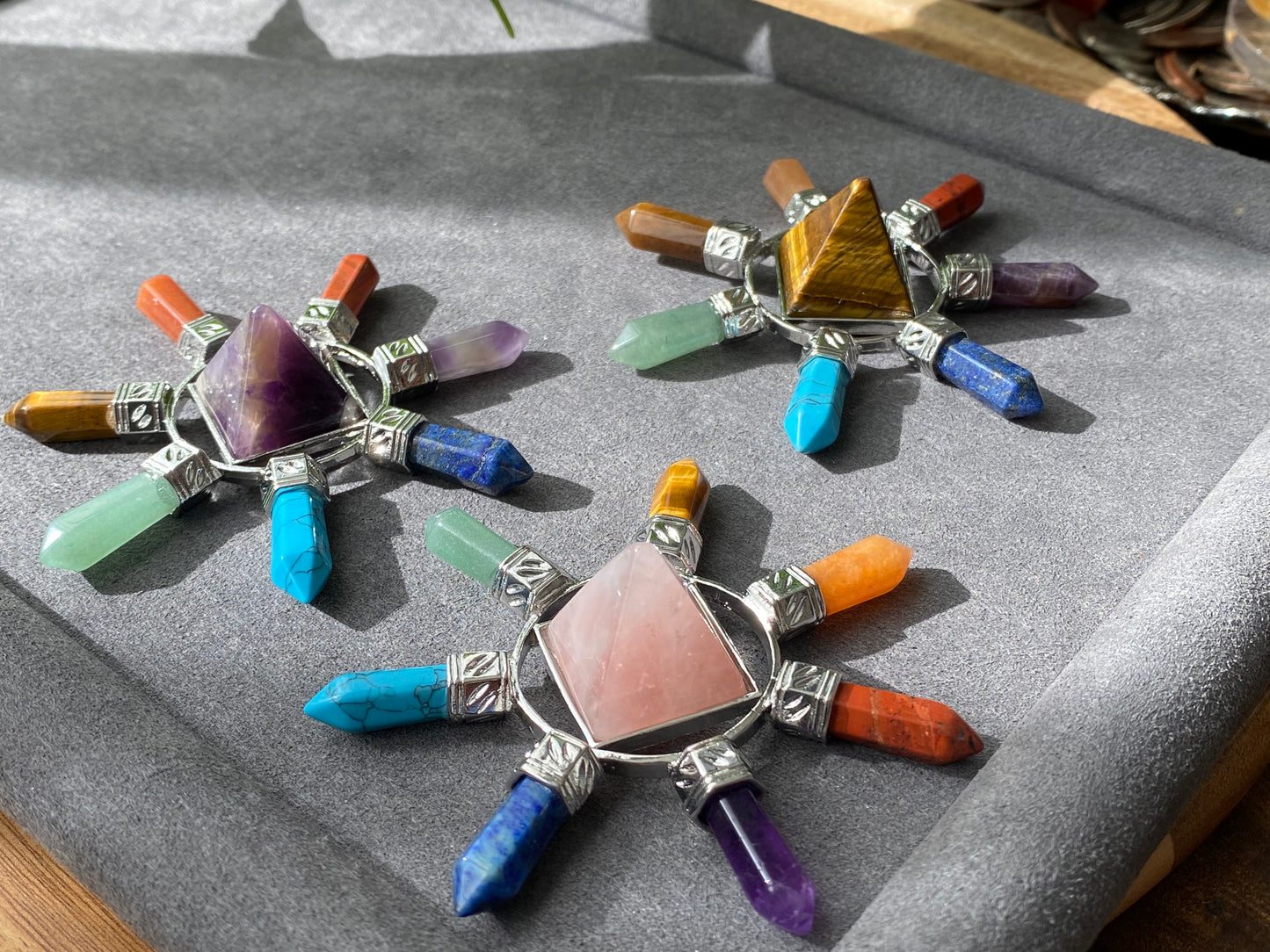 Energy Generator with seven kind Quartz, Tiger eye,Turquoise,Amethyst gemstone Orgonite  Pyramid Reiki Chakra Healing Gift,EMF Protection