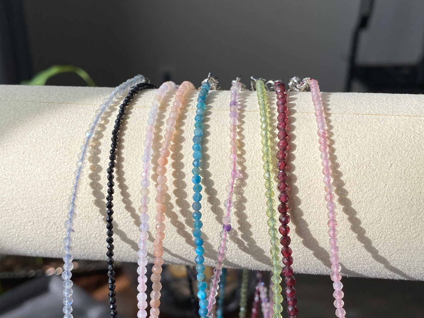 2mm+ $20 for 2 Natural Faceted gemstone,Moonstone,strawberry Quartz,Garnet,sunstone,Peridot,Tourmaline,Fluorite，Blue Apatite，Morganite Double Wrap Bracelet, Chocker Necklace