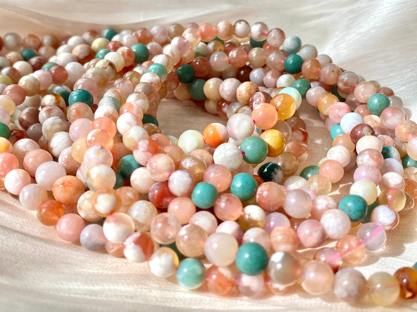 Natural cherry blossom Sakura agate smooth round flower agate grade AAA bead bracelet