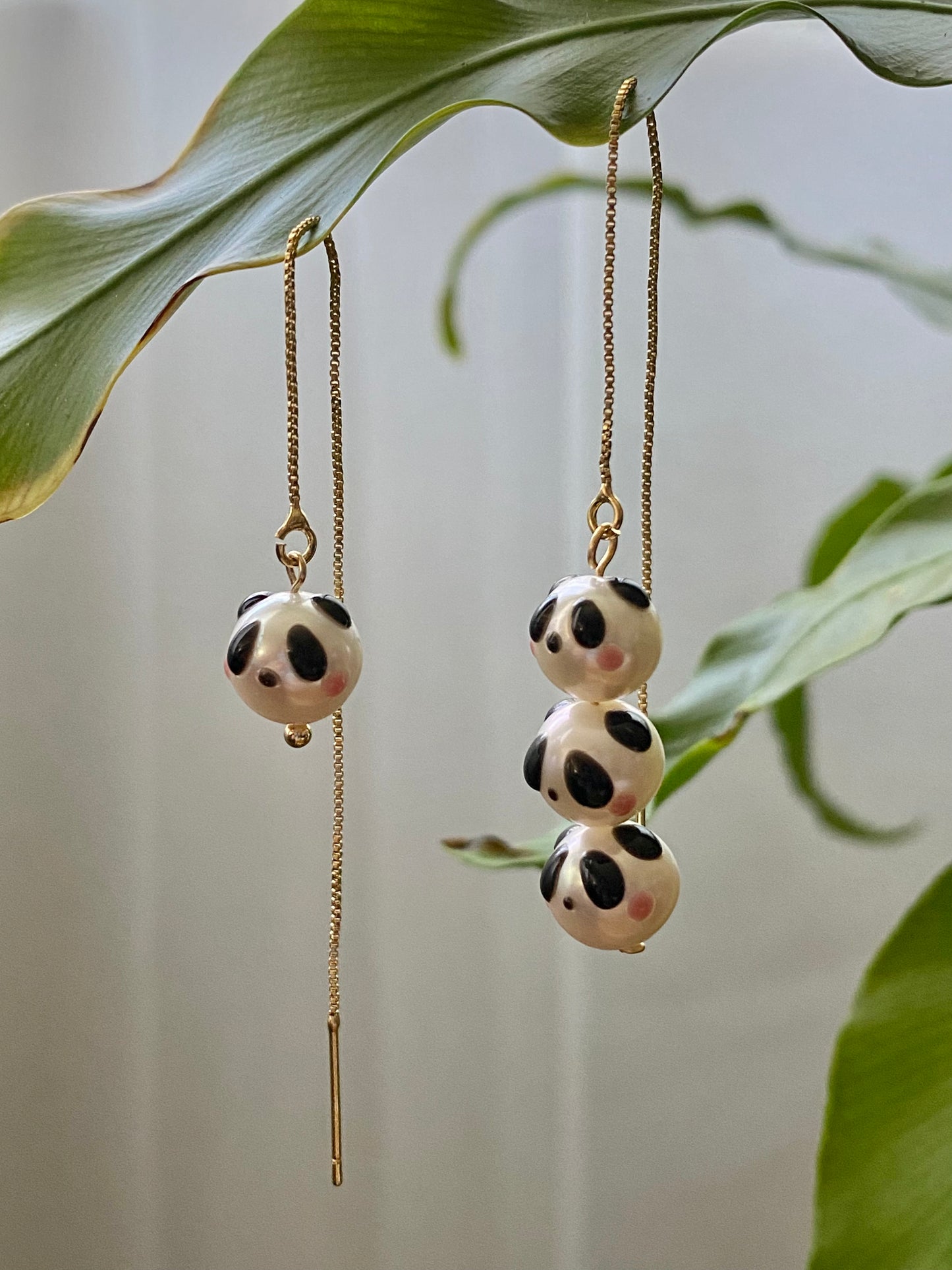 super cute Natural freshwater pearls panda painting drop dangle earrings,gift for her