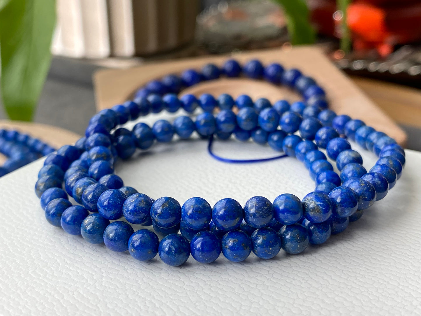 Natural High Grade less White More Blue Lapis Lazuli gemstone earless Anxiety Stress Relief Bracelet，Emotional Healing 5MM/9MM