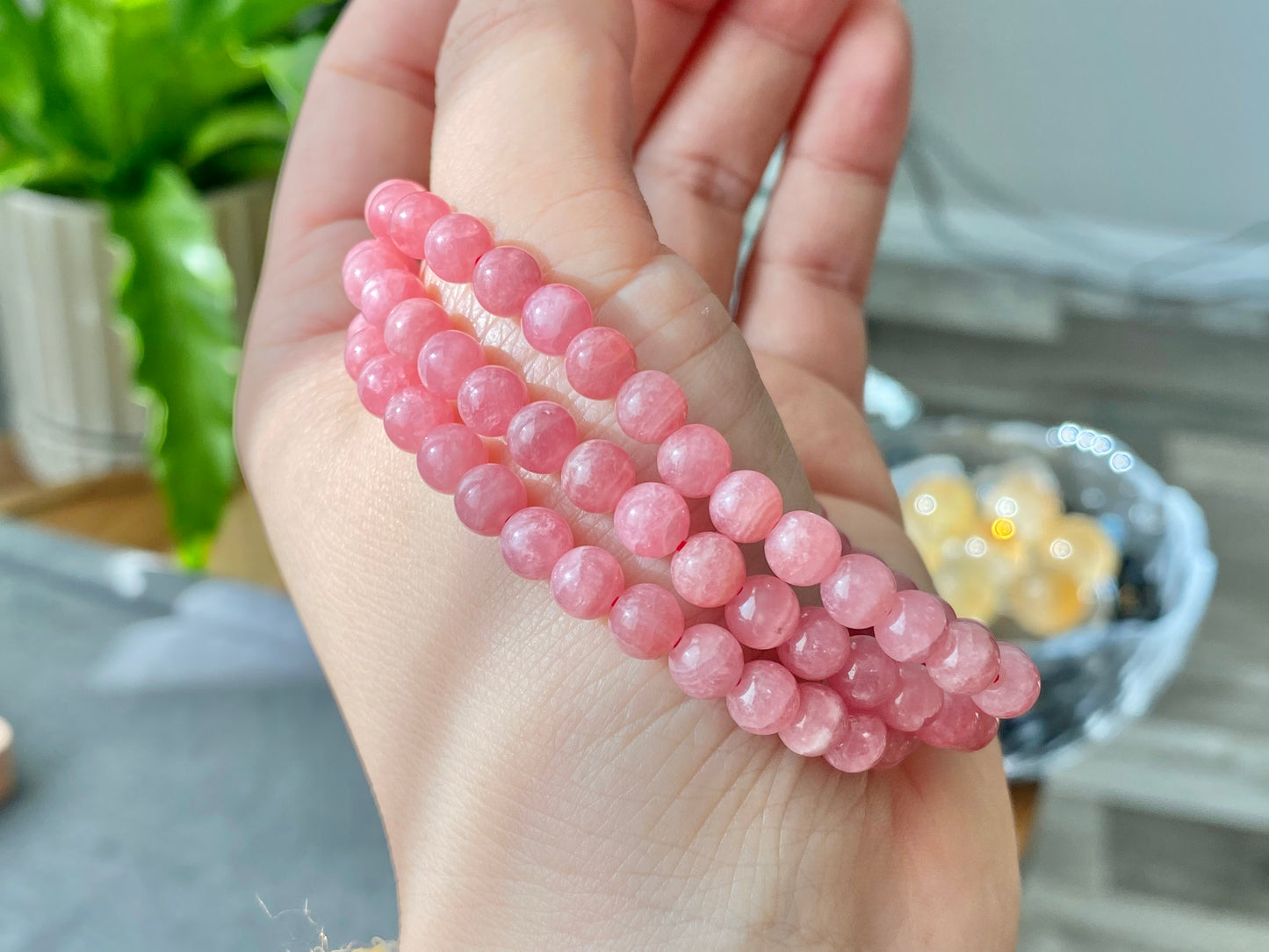 Top High Grade Ice Rhodochrosite,Less white more clear Rainbow cat eye fire smooth round Bracelet