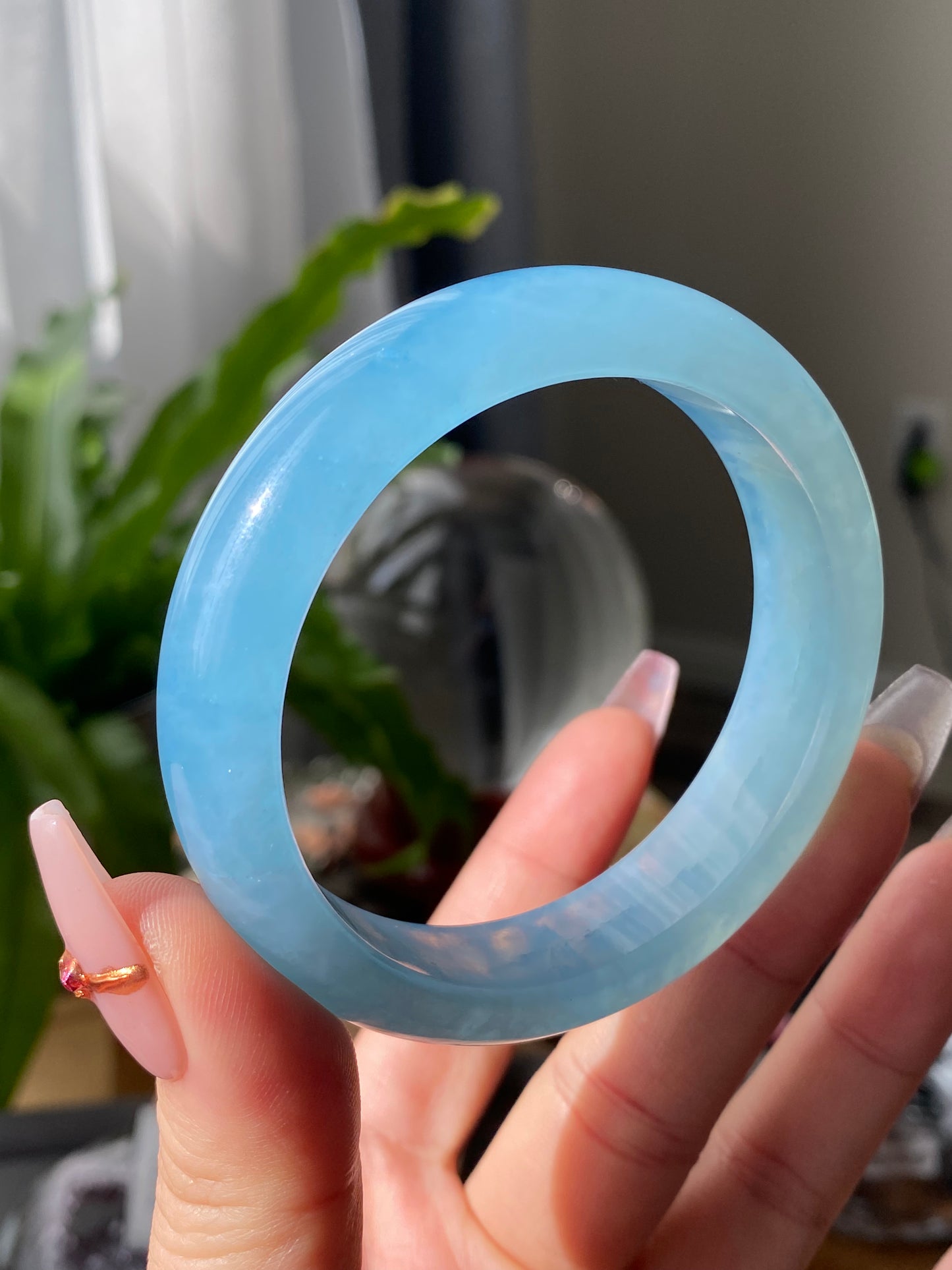 AAAAAA Grade Clear Blue sky cloud Surround Natural Aquamarine Bangle Gemstone Bracelet  56.8mm BA8354