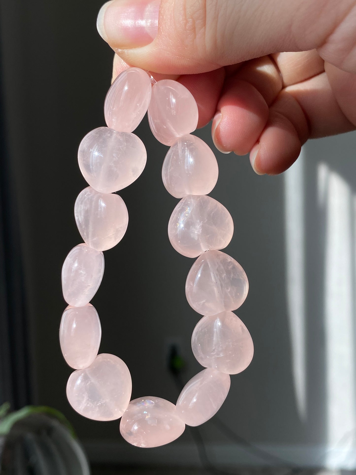 AAA high quality Rose quartz puffy heart shape bracelet bead grapefruit pink