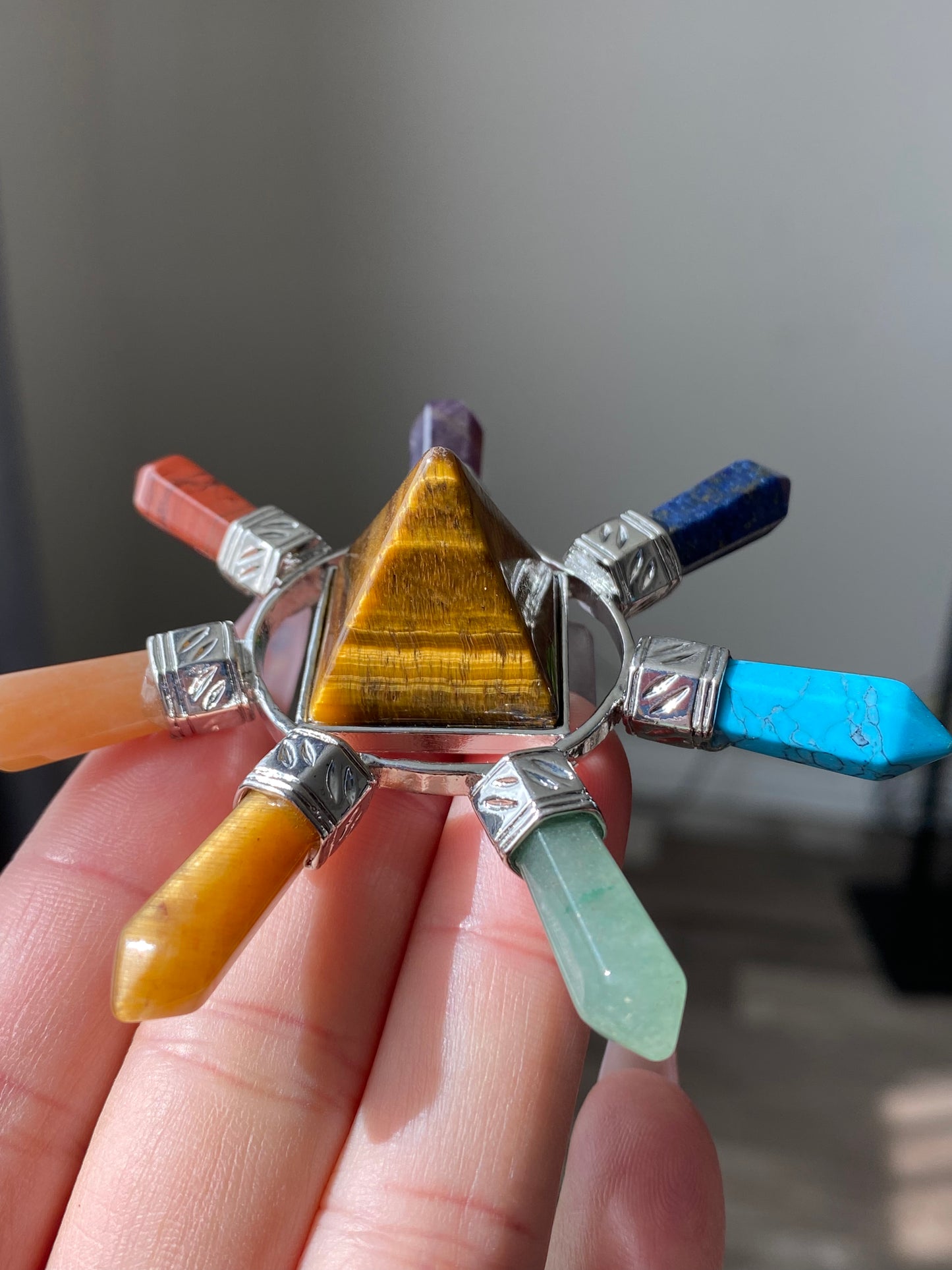 Energy Generator with seven kind Quartz, Tiger eye,Turquoise,Amethyst gemstone Orgonite  Pyramid Reiki Chakra Healing Gift,EMF Protection