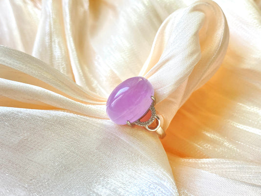 AAA Grade Natural polished Purple Lithium quartz   Oval shape  open adjustable ring