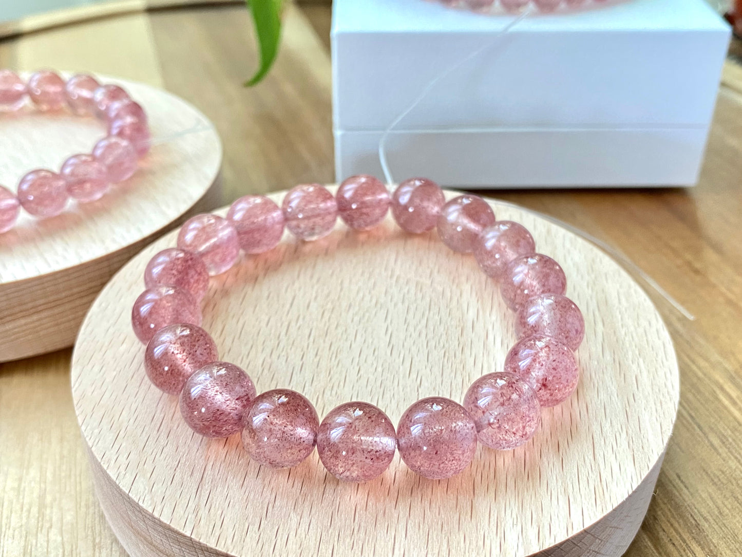 AAAA Grade Natural Rainbow Flash Strawberry Quartz with full seed Gemstone Healing Bracelet 7mm,8mm,10mm,11mm,18mm