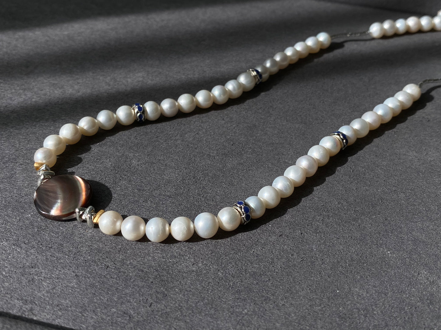 Almost Round Natural Pearls with Black mother of pearls Vintage Multiple Use Choker Necklace