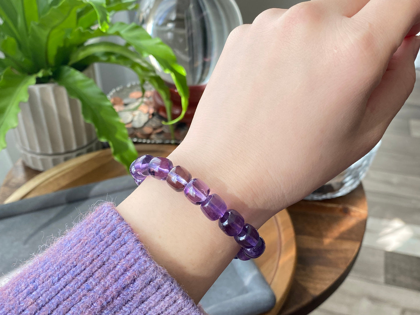 AAA High Quality Deep purple Natural Amethyst Brazil Cube Polished Gemstone beaded bracelet  9mm+