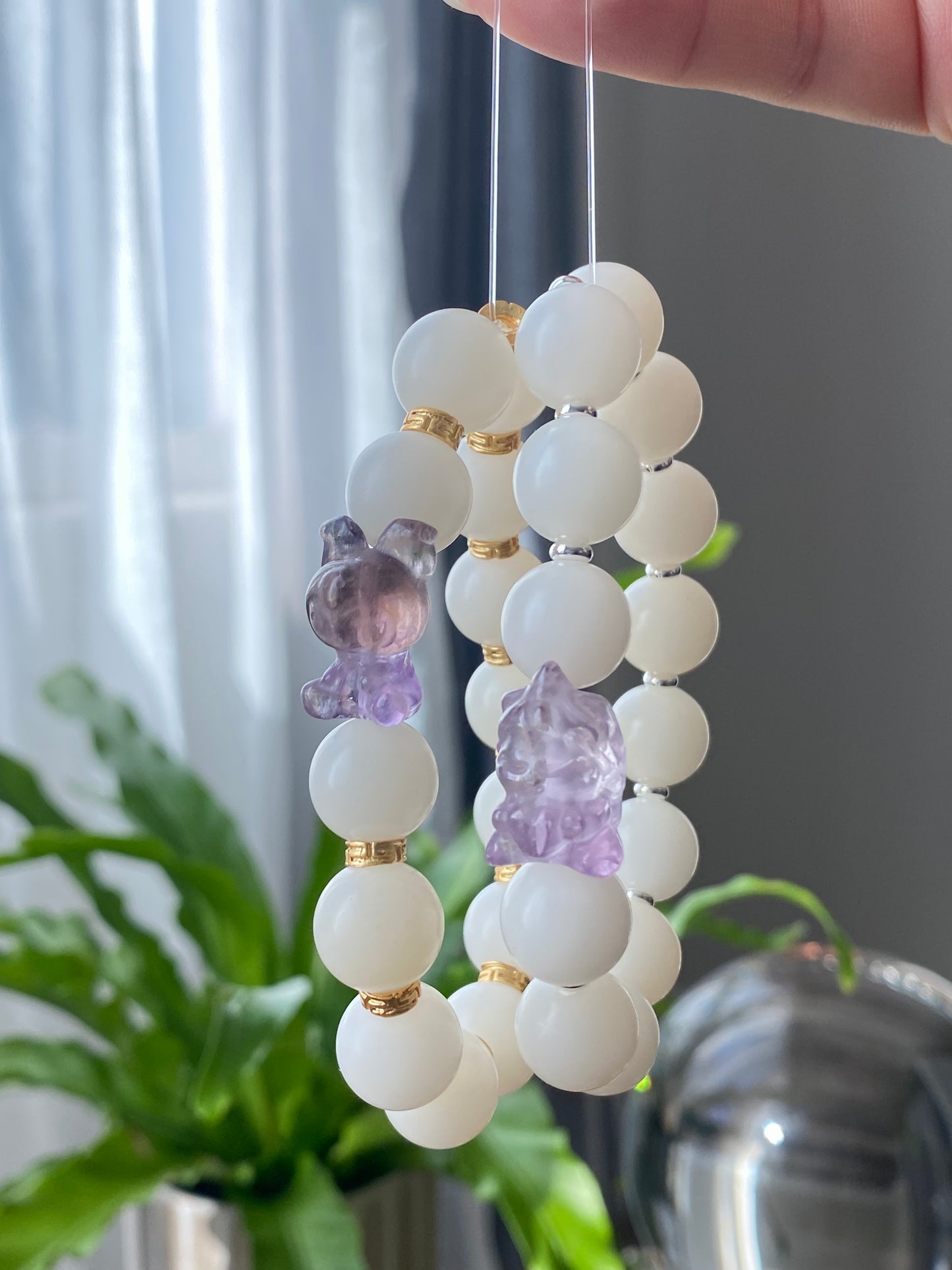 Natural white Bodhi root polished FLuorite Unicorn Melody  bracelet,prayer mala Yoga Meditation Balancing 12mm