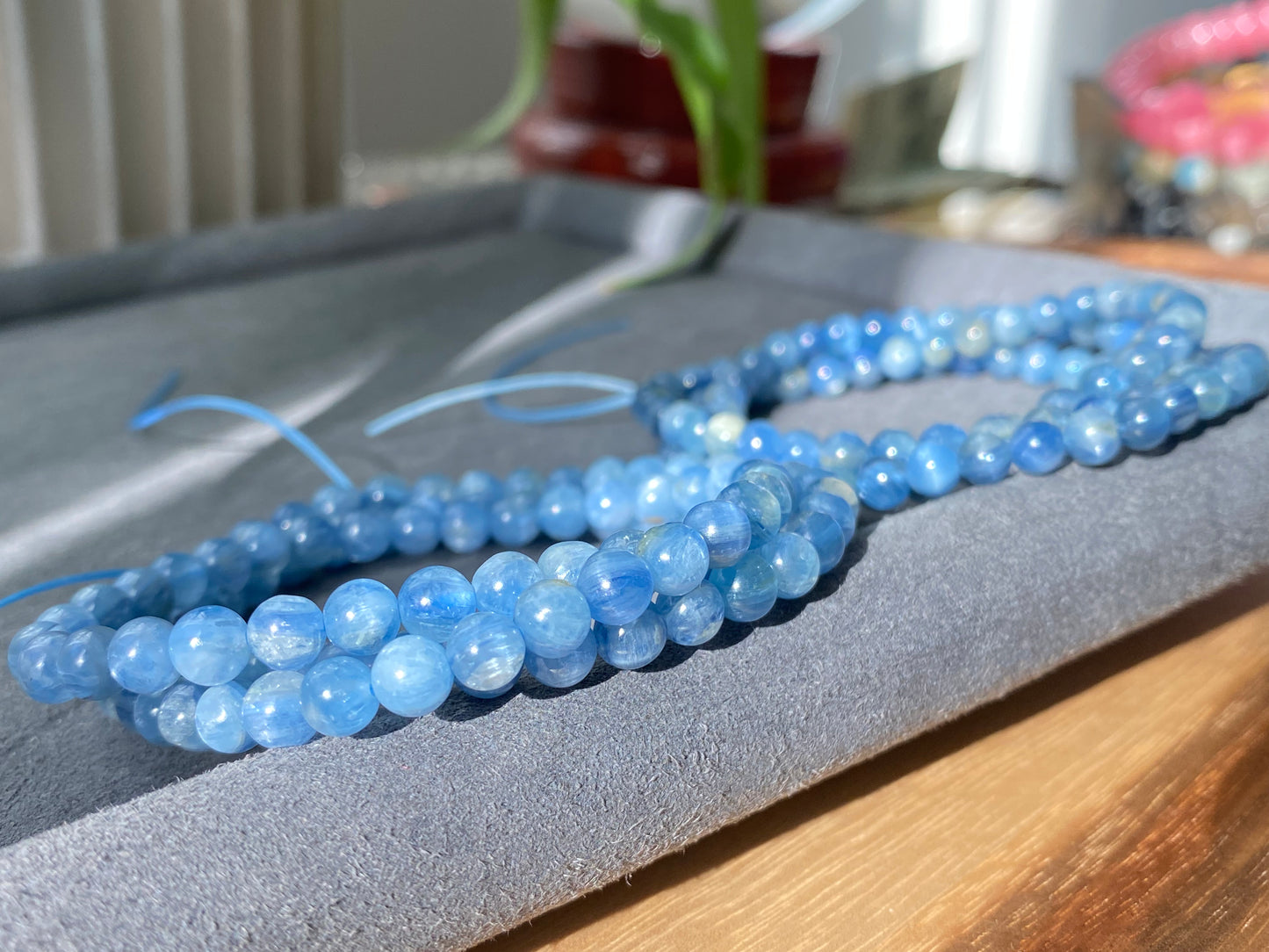 AAAAA Grade Natural blue Kyanite outer space bead bracelet, gift for her, gift for him 5mm,5mm+