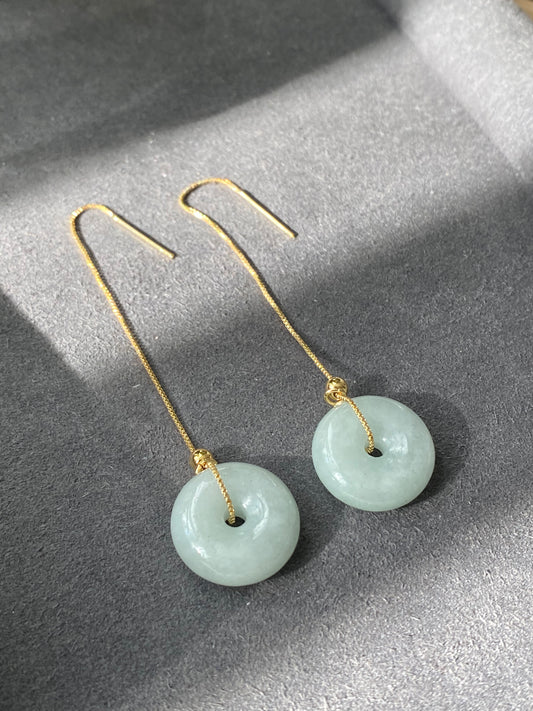 Natural A Donut Hetian Jade,Circle Jade Drop Earring,Drop dangle Earring/EarWire,handmade earring