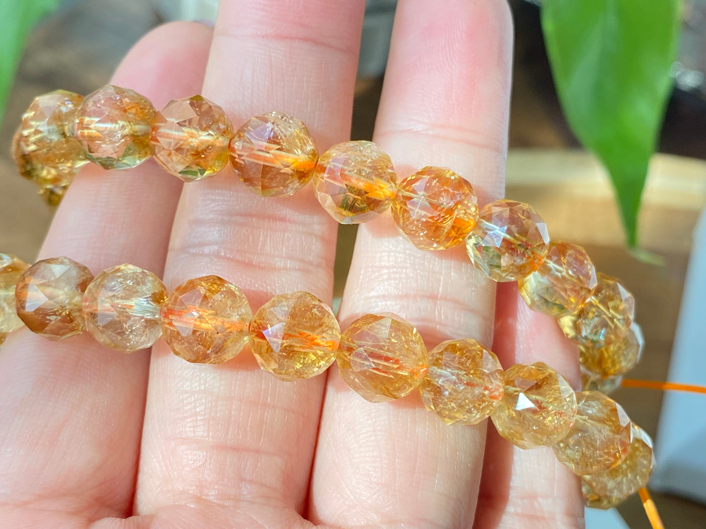 High Grade Natural pyramid Citrine Micro Faceted dark Yellow gold bead bracelet super shinning 8mm 9mm