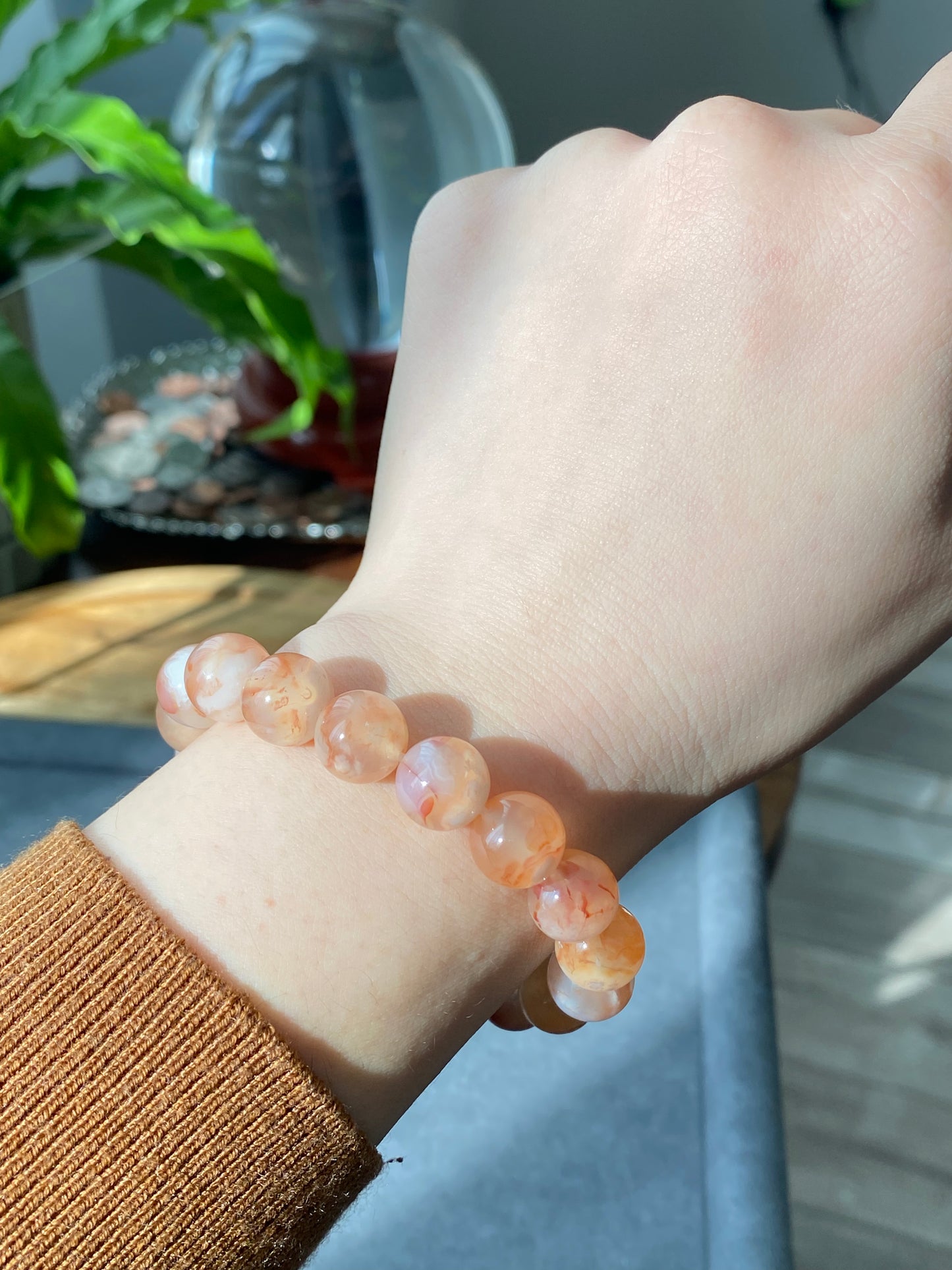 Rare High Grade Natural Sakura Agate,Cherry Blossom Flower Agate Round Bead  bracelet,Valentine's Day Gift