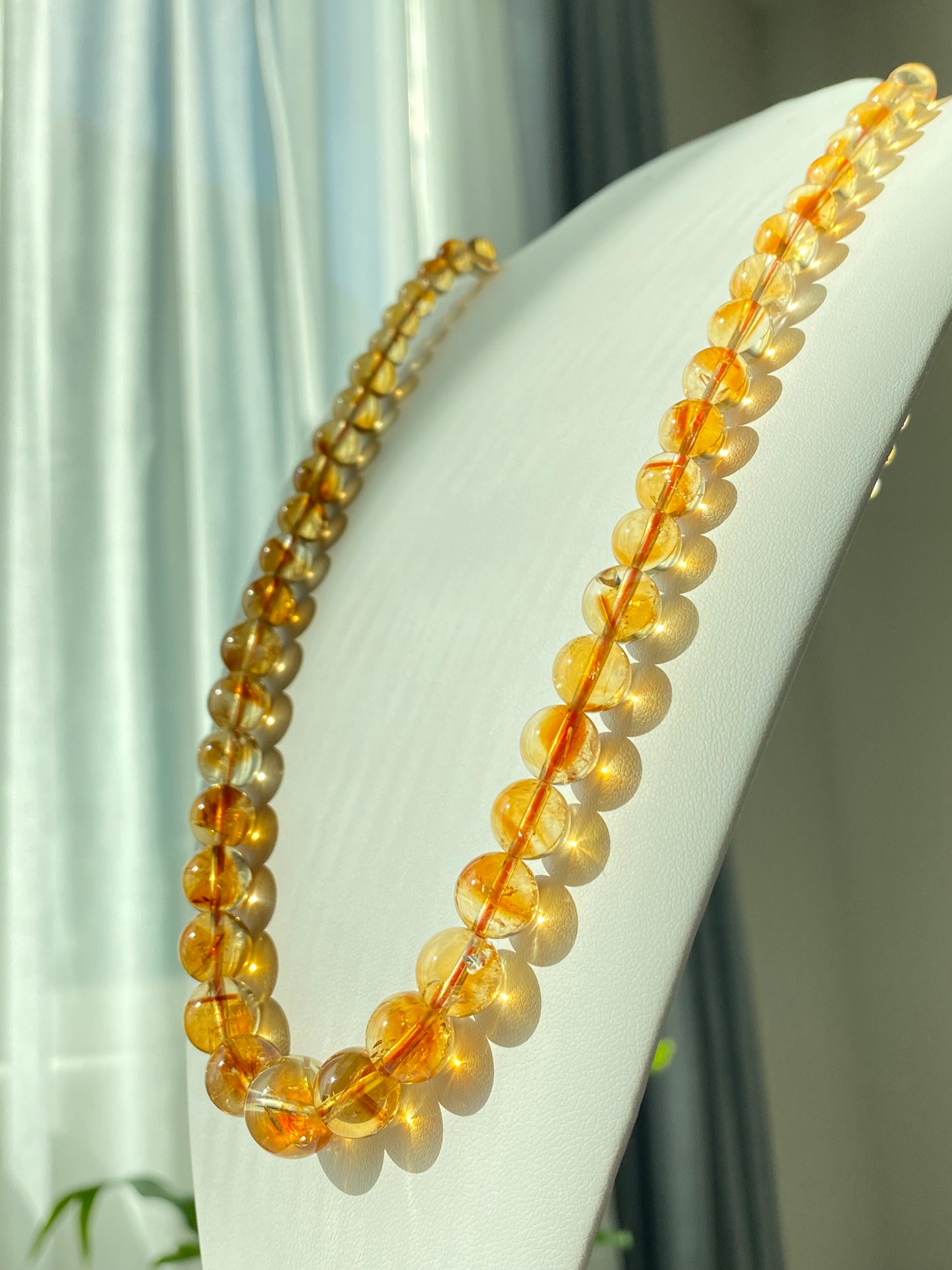 Succes and wealth Natural pyramid CitrineDark Yellow Gold Necklace grow with blue needle Mixed size Beaded