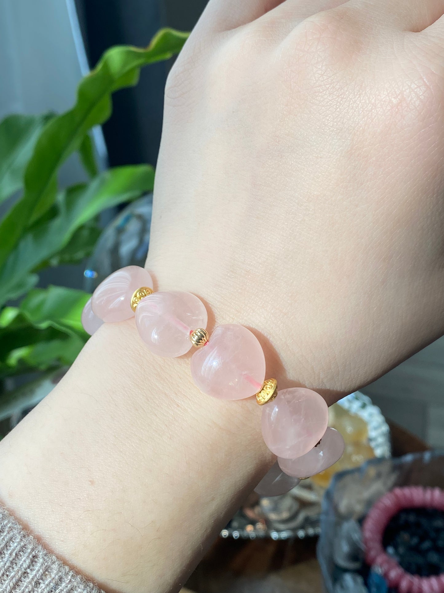 Natural AAA high quality Rose quartz cuty puffy heart shape,bow bead Bracelet,Valentine's gift, gift for her,Love and relationships