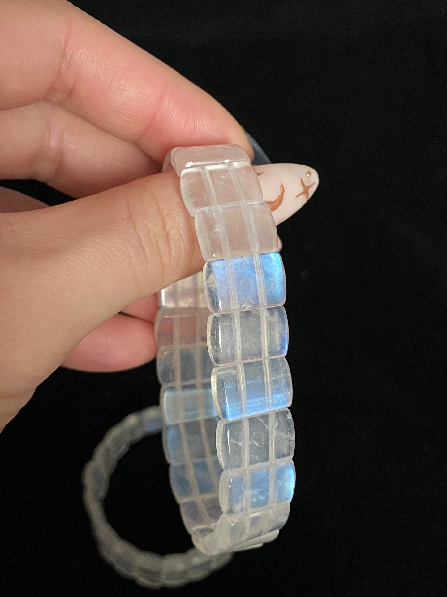 Natural Sri Lanka Moonstone super strong blue Fire illuminate rectangle Bangle bracelet, gift for her,anniversary gift