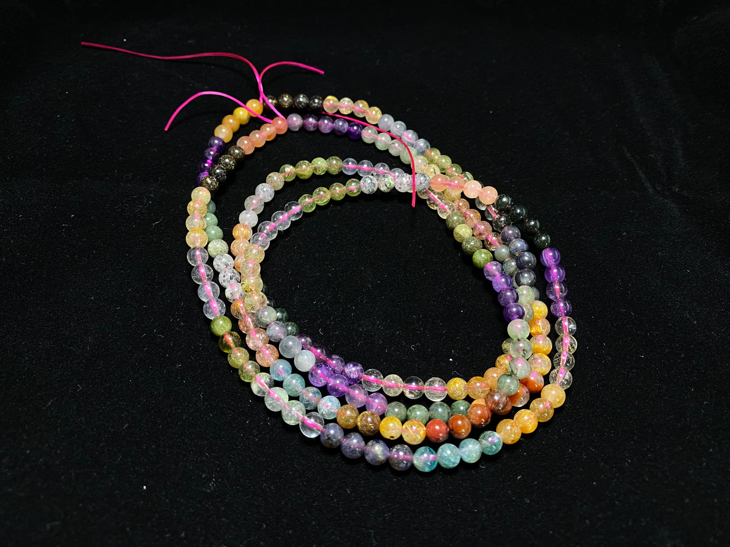 rainbow Rutilated Quartz crystal gemstone all in one 5mm long bead bracelet necklace