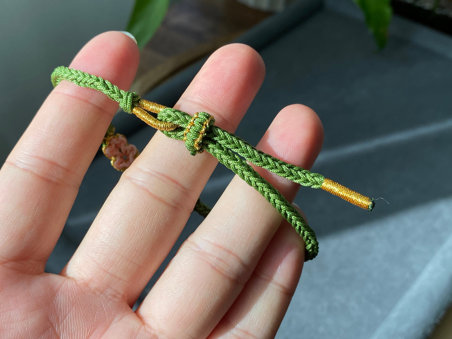 Handmade Alluvial gold Peach Flower Adjustable Braiding bracelet Best wish Bracelet “Being lucky in love”