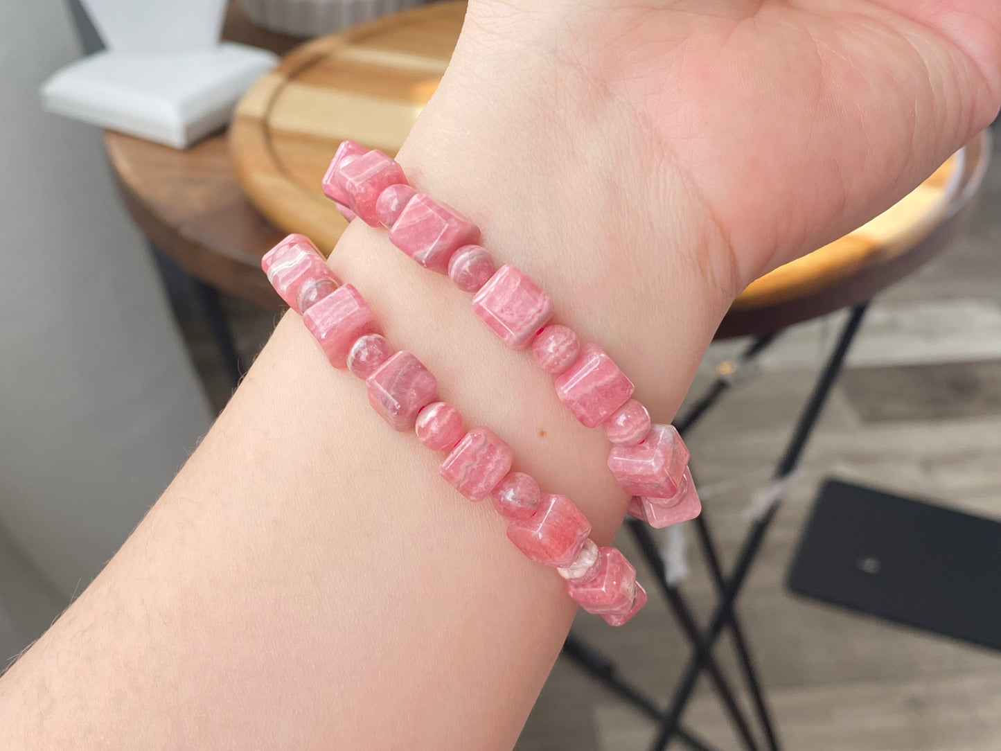 AAAA grade natural Rhodochrosite square pork belly bead bracelet handmade