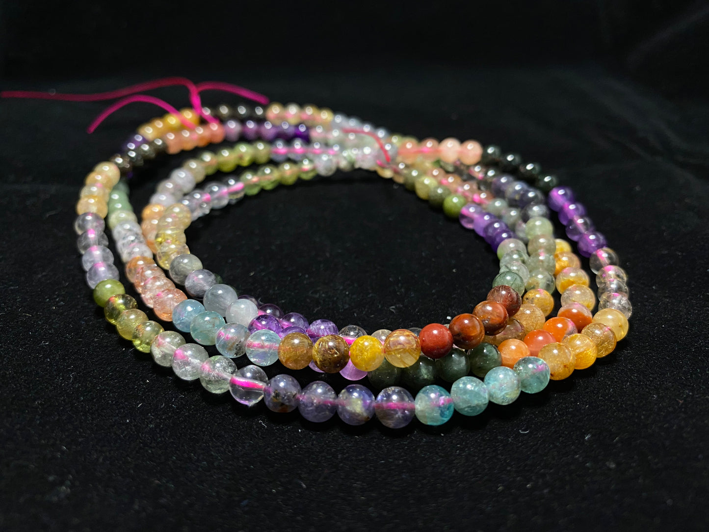 rainbow Rutilated Quartz crystal gemstone all in one 5mm long bead bracelet necklace