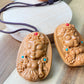 Green Verawood hand Sculpture Carving Dumu Tara car hanger Necklace pendant with turquoise rotate  Sanskrit