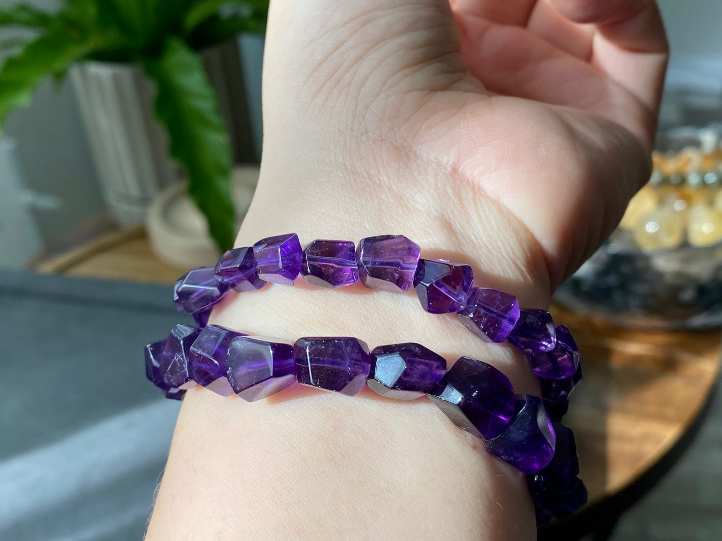 Rare Natural Hight Grade Dark Purple Amethyst,Deep purple Irregular Nugget Bead Bracelet