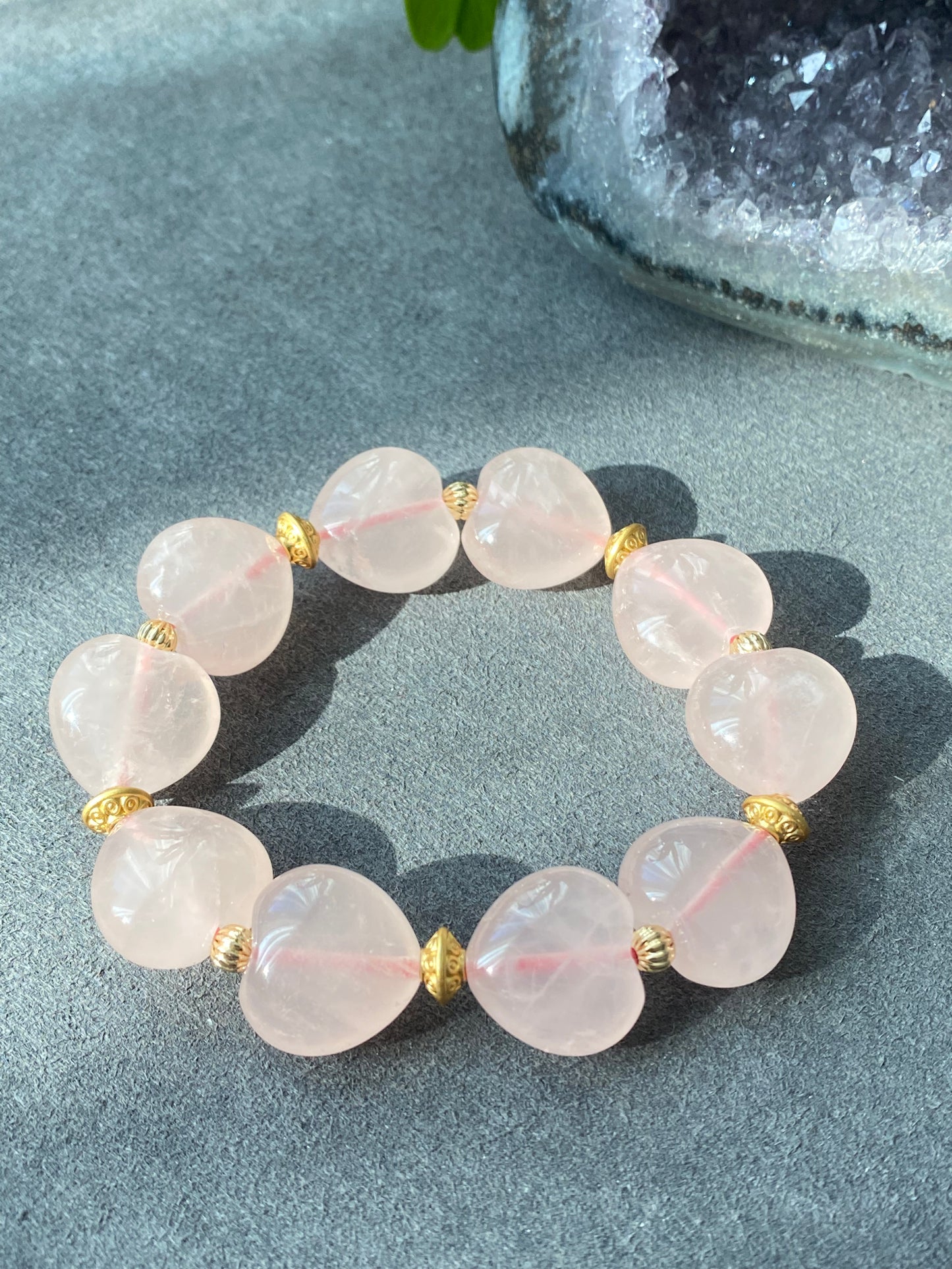 Natural AAA high quality Rose quartz cuty puffy heart shape,bow bead Bracelet,Valentine's gift, gift for her,Love and relationships