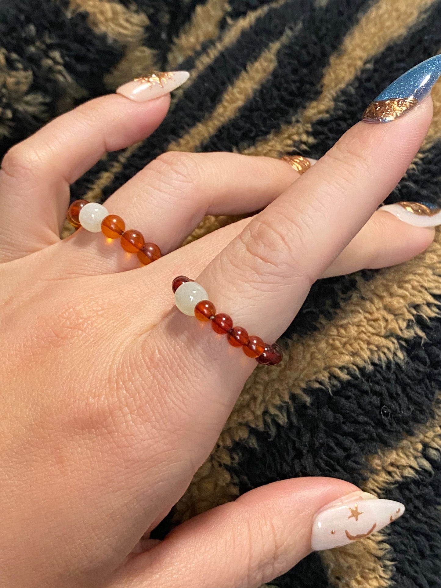 Natural Myanmar Blood amber with Hetian Jade bead elegant handmade ring,gift for her,gift for him