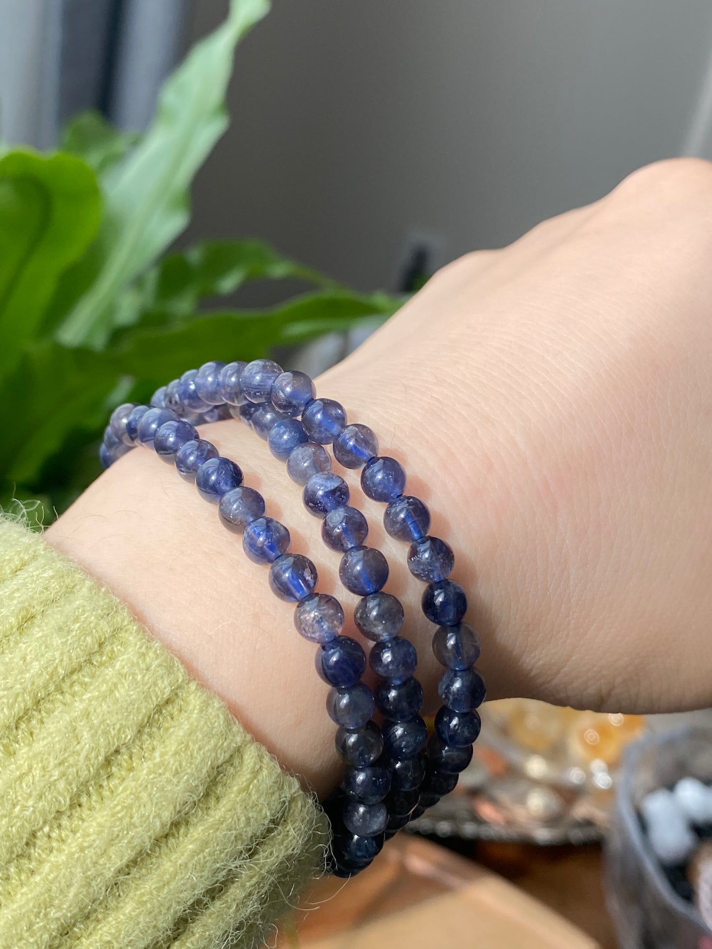 Natural Genuine Cordierite Iolite Round Bead Bracelet for Men Women Meditation Weight lose Gemstone