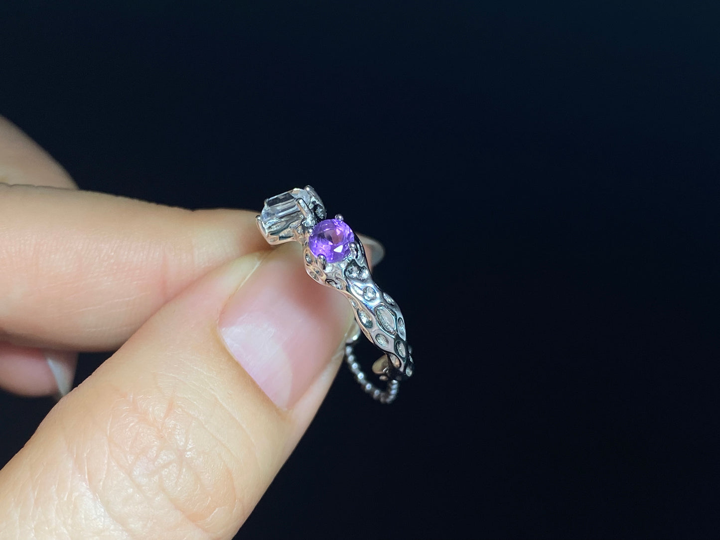 Special design Natural clear purple Tanzanite sterling silver open ring adjustable ring