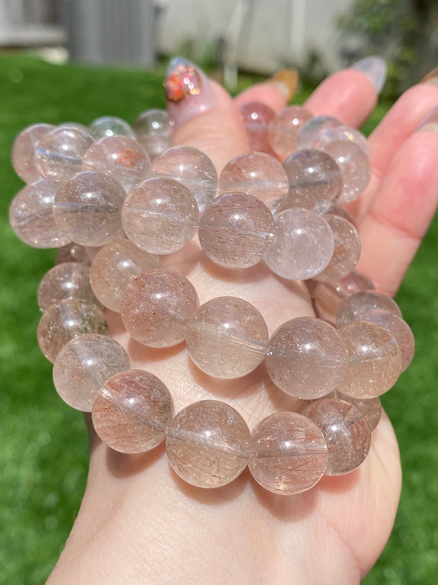 AAAA+ Natural super clear Rutilated Quartz，silky Rutilated smooth round bead bracelet gift for her, gift for mom