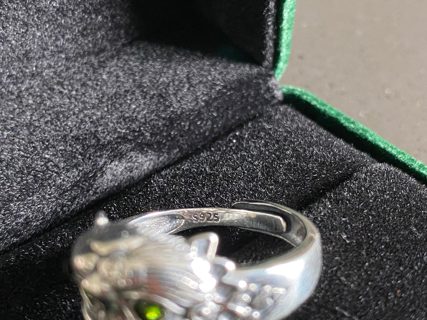 Natural Green Emerald Sterling Silver American Indian Lion Head Adjustable Ring,gift for her, gift for him