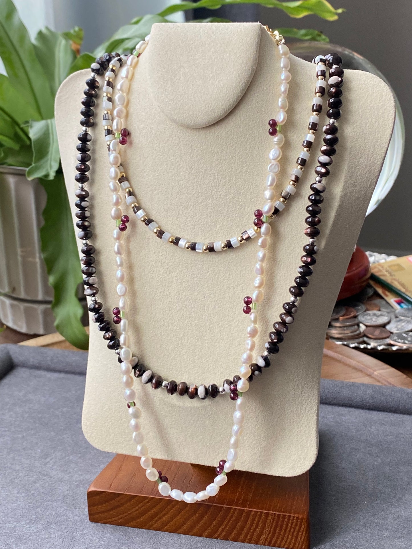 Natural Freshwater Baroque Pearls garnet cherry Multiple Handmade Necklace, double wrap handmade bracelet, gift for her