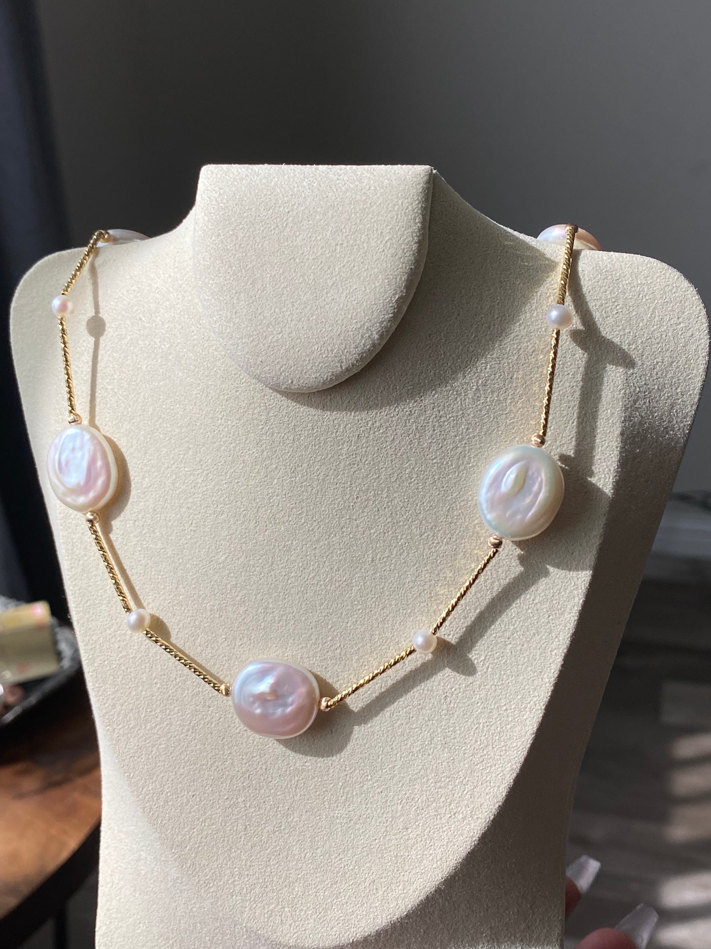 Natural freshwater pearls,baroque metal white blue gum shape  multiple use Necklace,handmade necklace