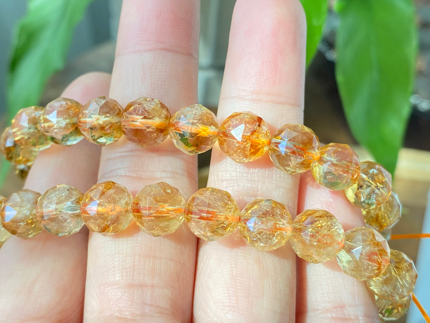 High Grade Natural pyramid Citrine Micro Faceted dark Yellow gold bead bracelet super shinning 8mm 9mm