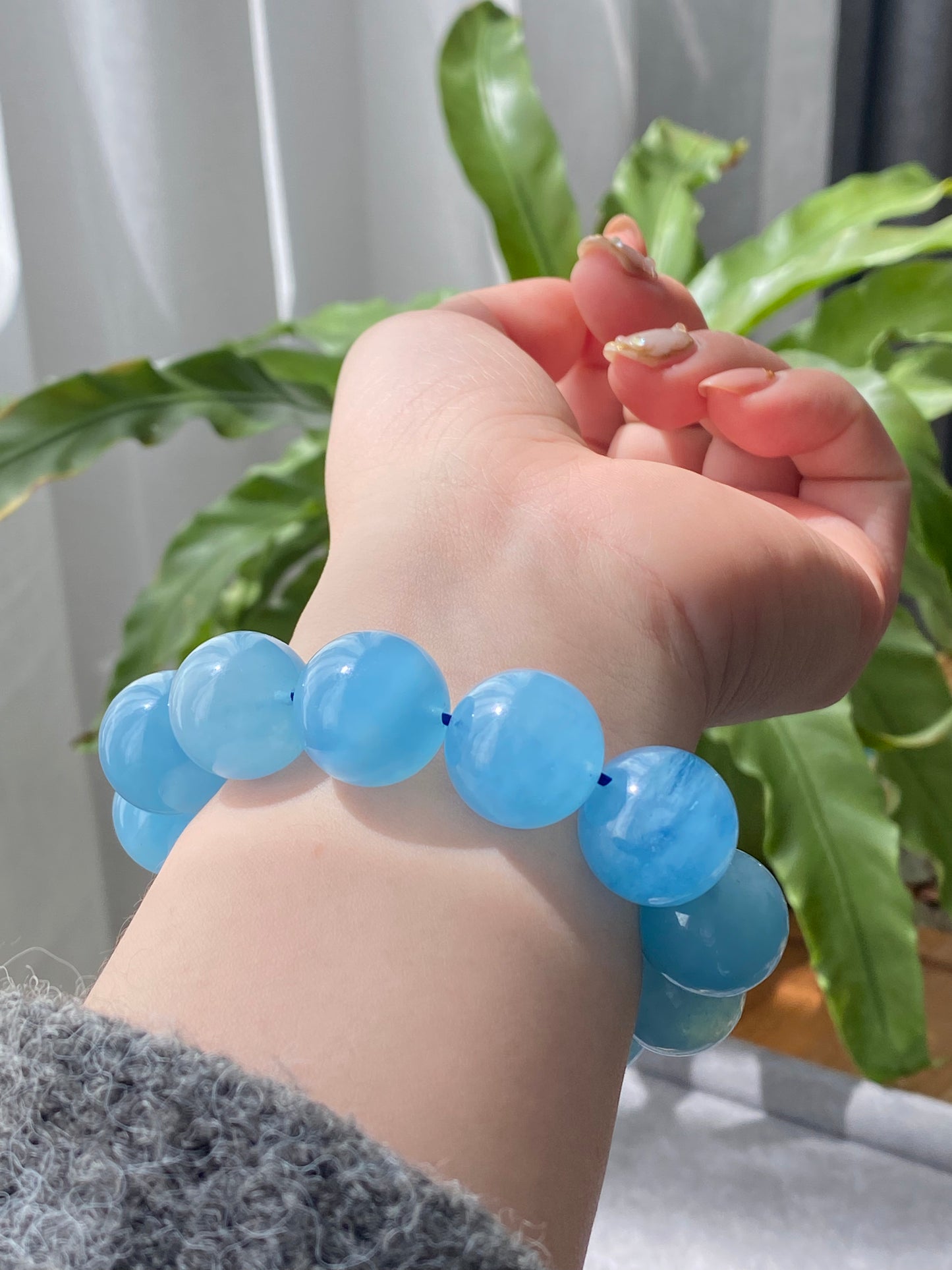 AAAA Natural Rare High Grade Aquamarine smoothie Round Gemstone Bead Bracelet,lovely Blue,handmade Bracelet