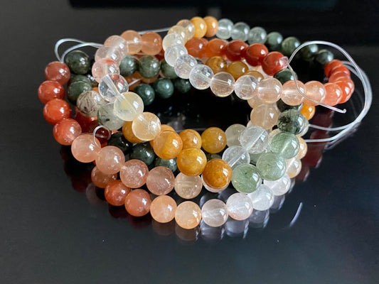 Natural Rainbow Rutilated  Quartz gemstone Fortune and Lucky  Healing bead bracelet