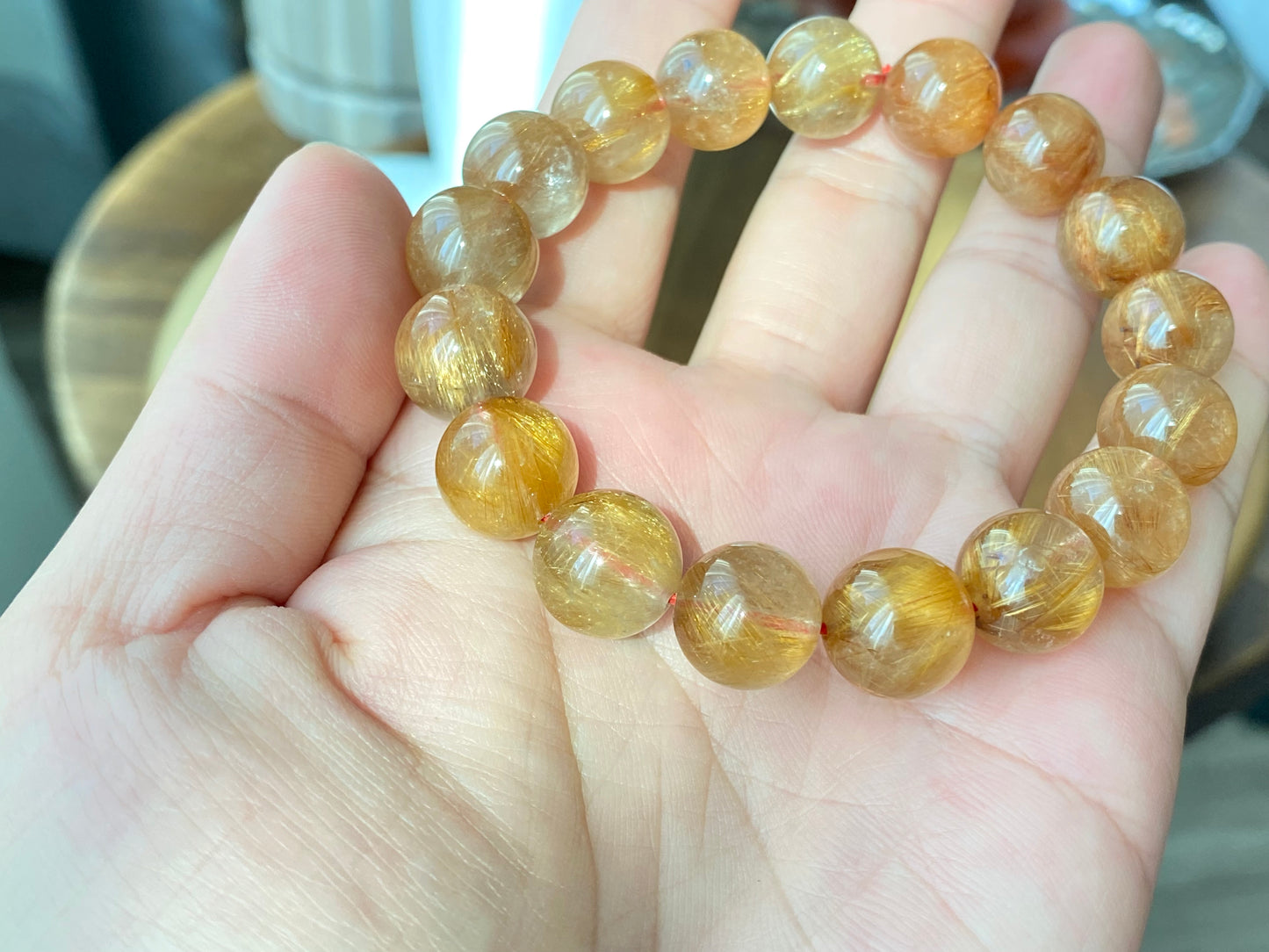 Top Grade Latte gold Coffee Rutilated Quartz,  wealth, health,block bad energies round bead bracelet 10mm,12mm,13mm