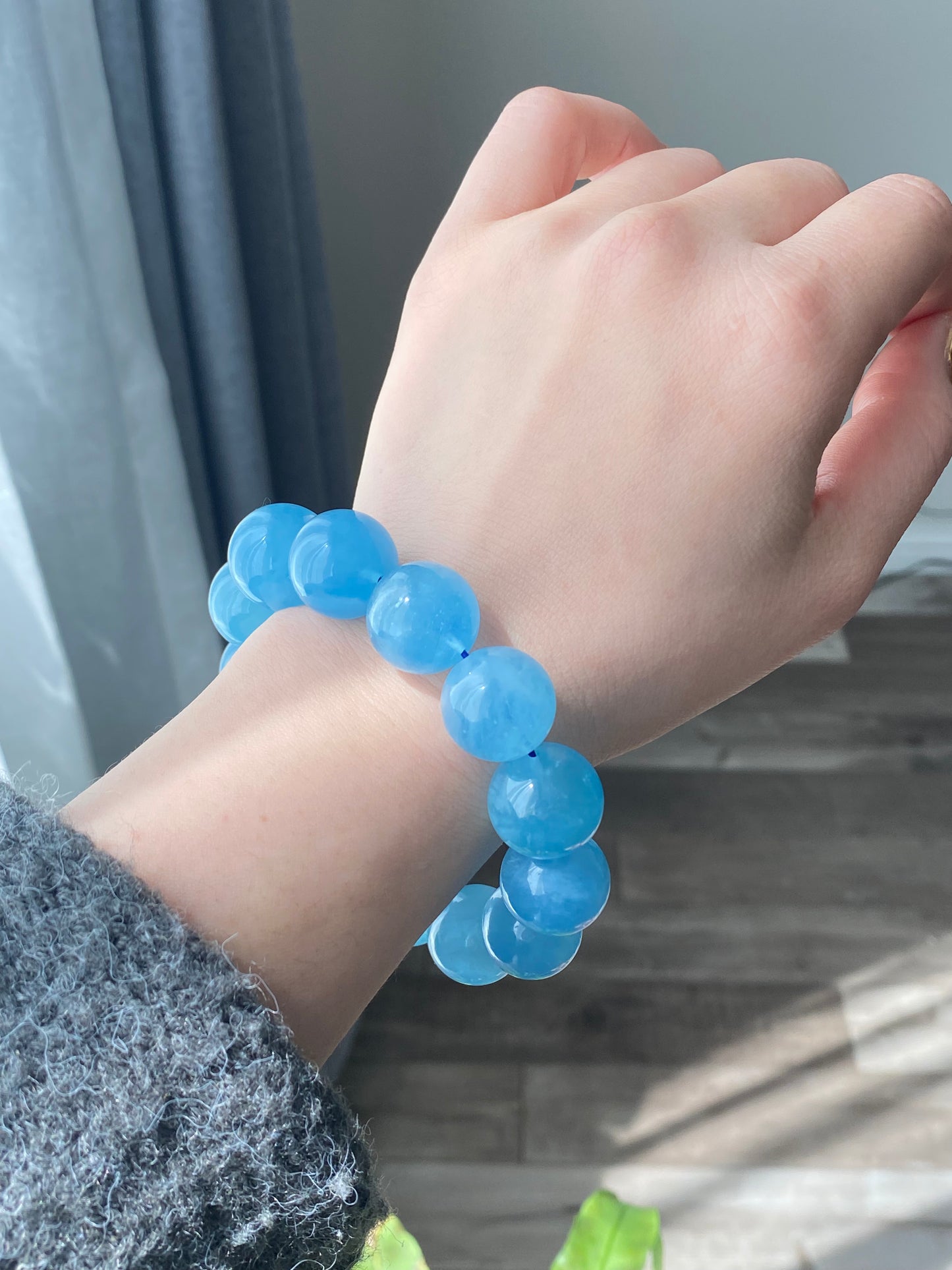 AAAA Natural Rare High Grade Aquamarine smoothie Round Gemstone Bead Bracelet,lovely Blue,handmade Bracelet