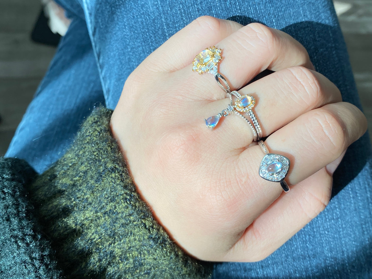 Top Gem Grade India Rainbow moonstone Sterling silver adjustable Ring,gift for her,statement ring