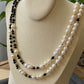 Natural Freshwater pearls with faceted Black Spinel 14K gold filled Handmade Necklace,gift for her, gift for him