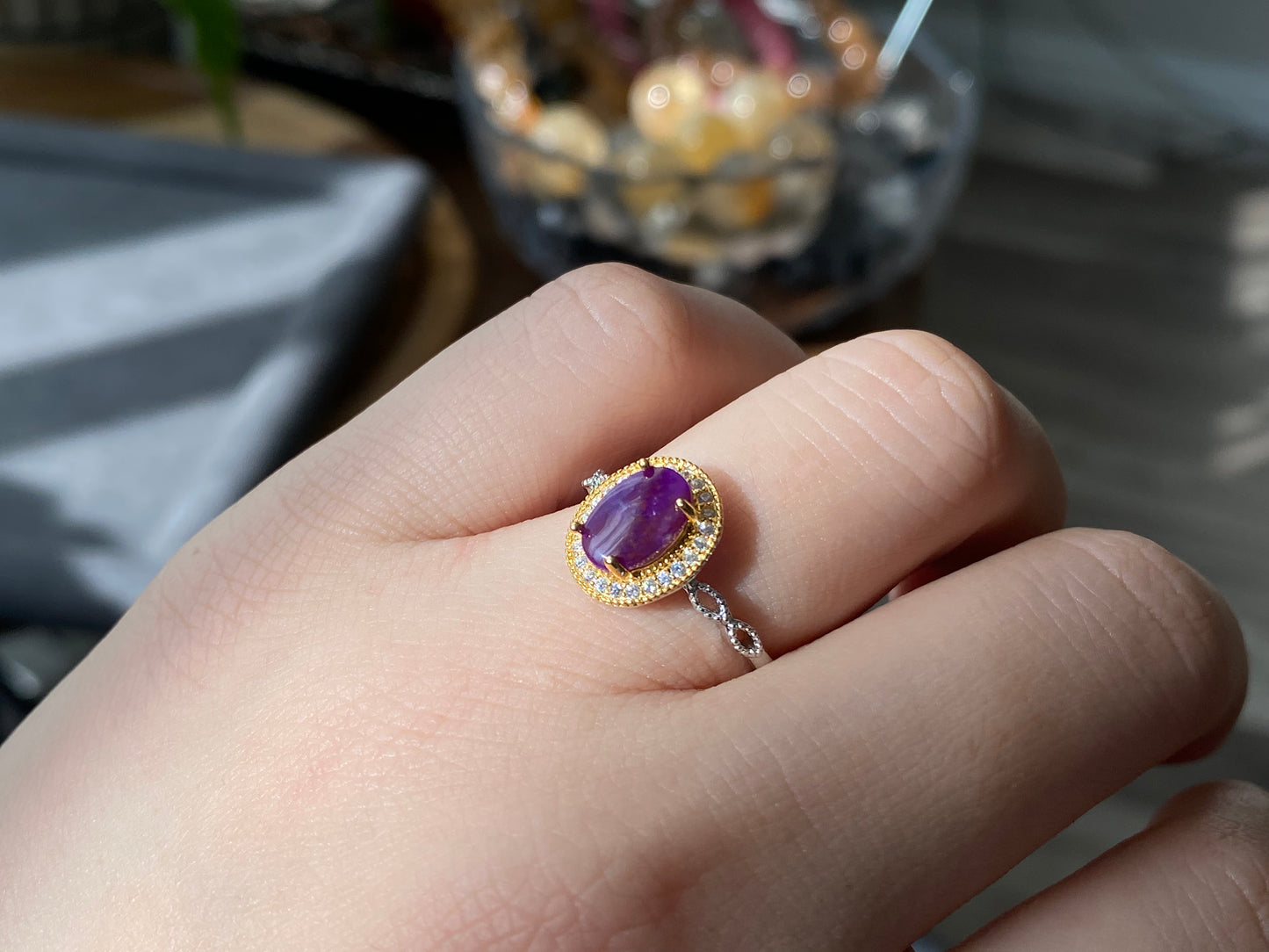 Natural South Africa Purple  Pink Sugilite Sterling Silver Adjustable Ring，Gift for her, Bridesmaid Gifts