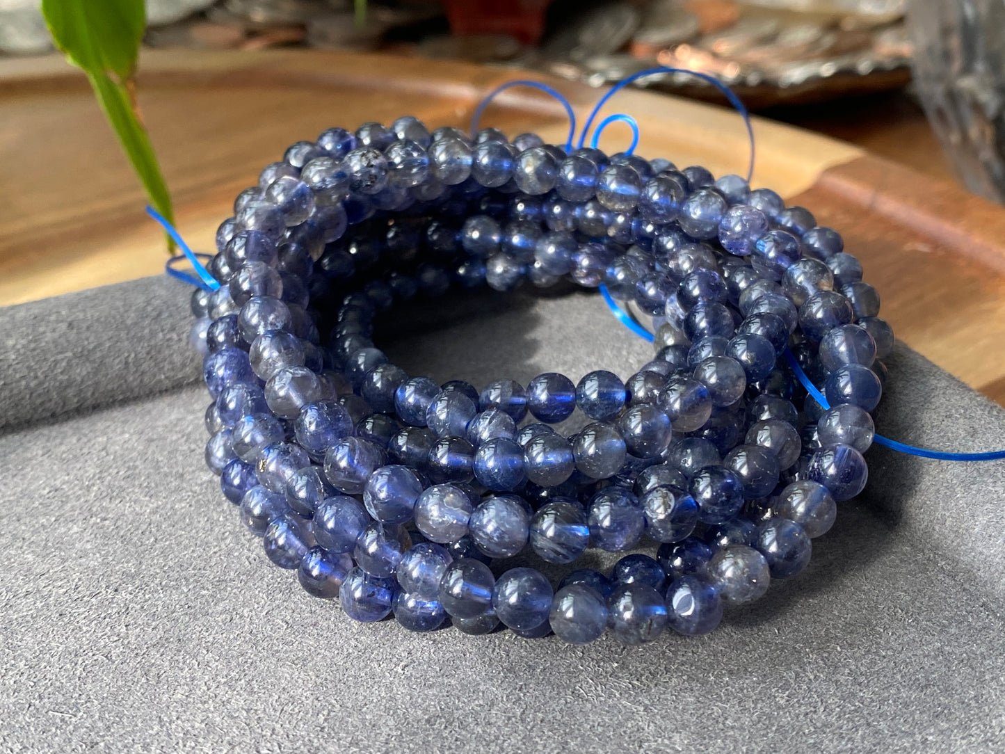 Natural Genuine Cordierite Iolite Round Bead Bracelet for Men Women Meditation Weight lose Gemstone