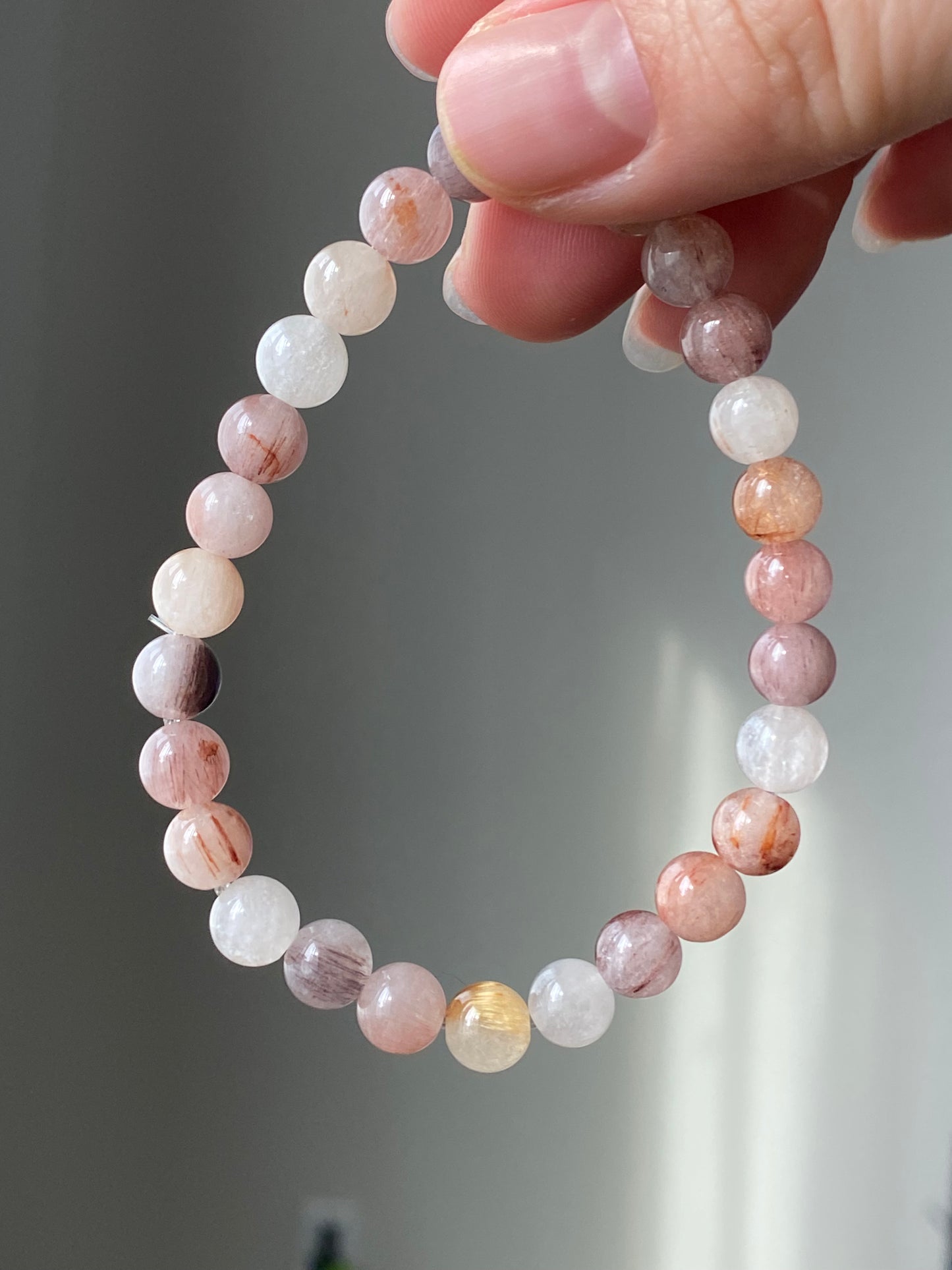 Natural Rainbow Rutilated Quartz,Rabbit Hair Crystal Round beaded Bracelet 7mm