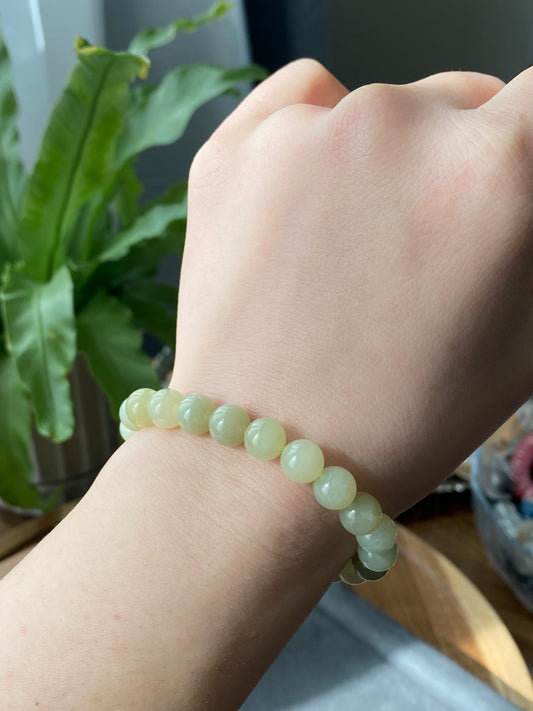 Natural Myanmar Green Jadeite，Nephrite Jade smooth round bead Bracelet,handmade bracelet 8mm+